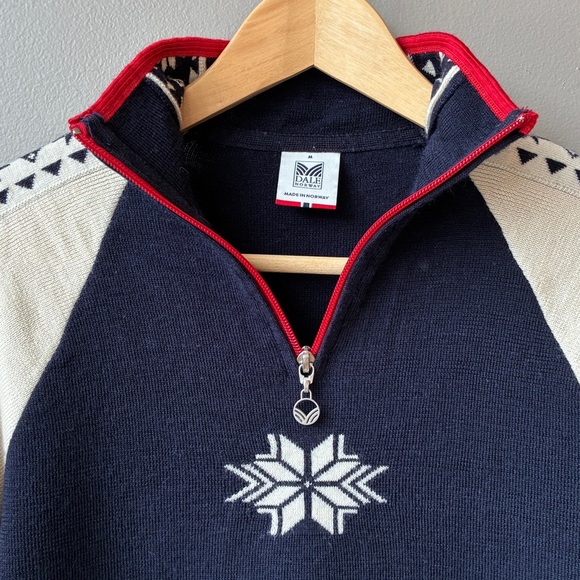 Dale of Norway Wool Half Zip Navy White Red Sweater - Picture 3 of 7